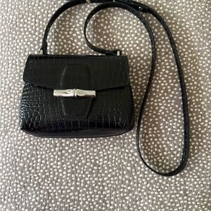 Longchamp Roseau Black Crocodile-Embossed Crossbody